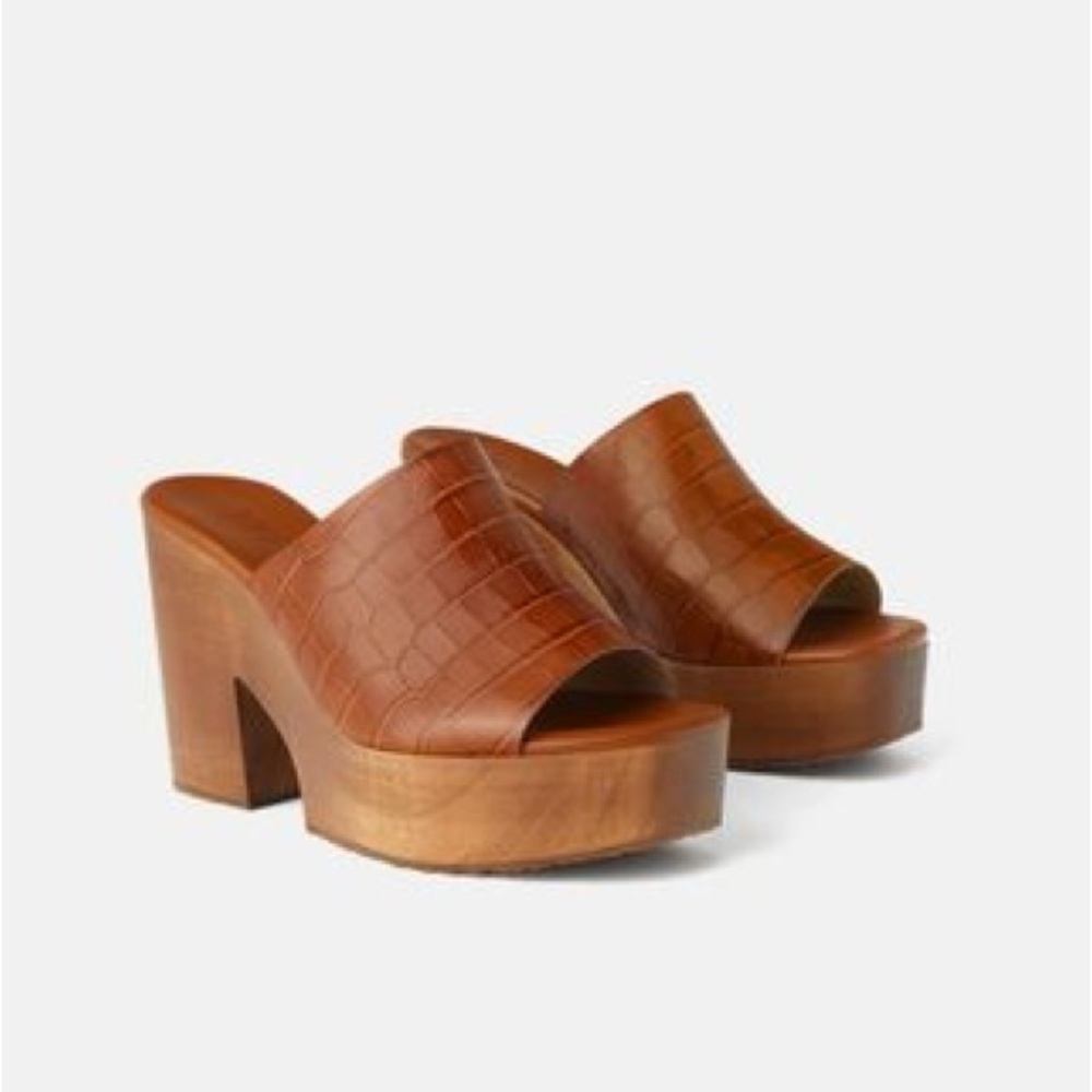 Zara Croc Leather Platform Heels